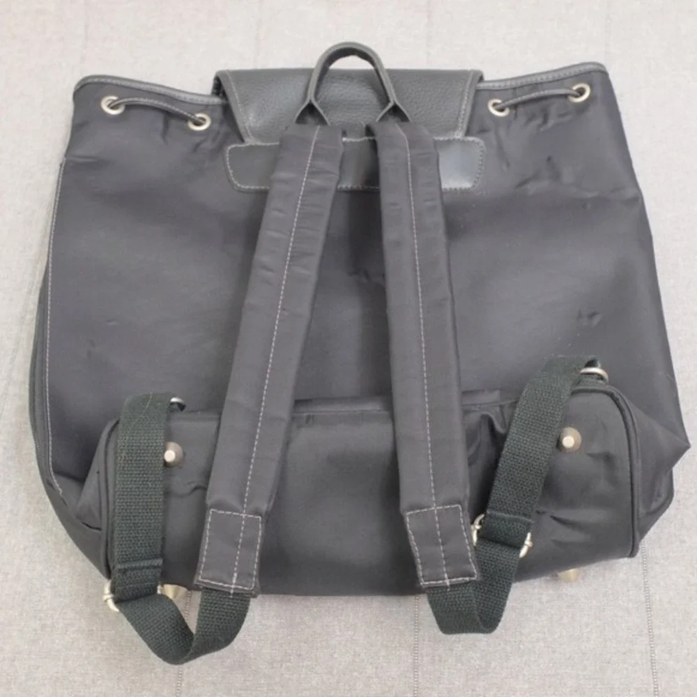 Ebel Black Nylon Faux Leather Turn Lock Cinch‎ Top Travel Backpack